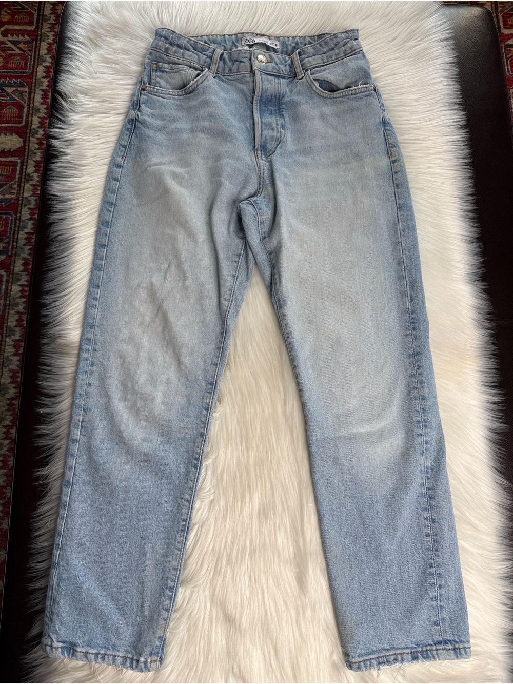 Zara Light Wash High Waisted Well Worn Mom Jeans